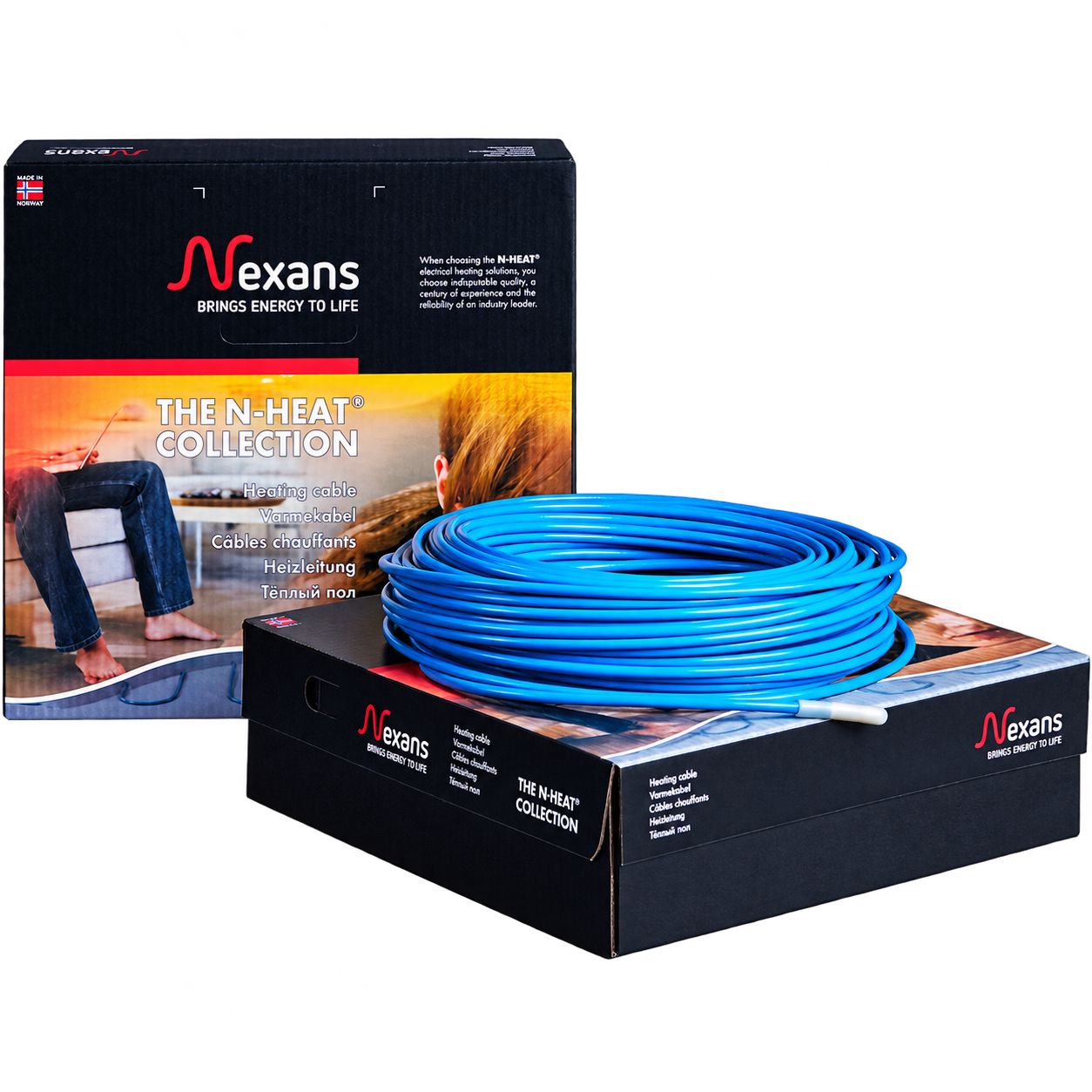 Nexans N-HEAT 藍色發熱電纜與產品包裝盒